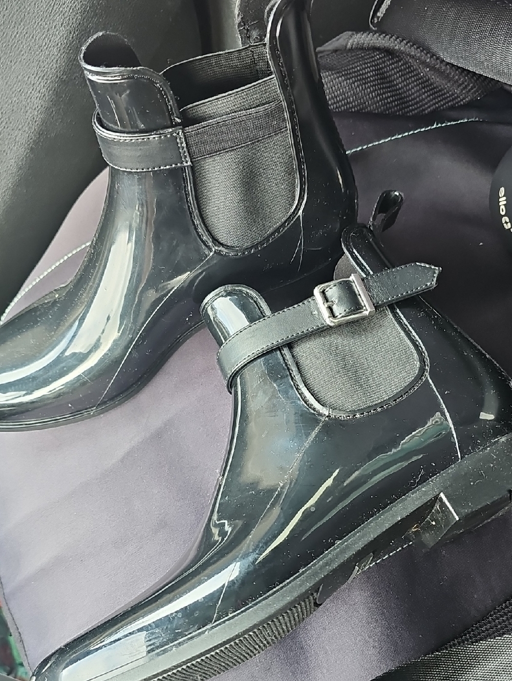 Mark Fisher Womens size 11 Glossy Black Chelsea Rain Boots with Buckle Strap